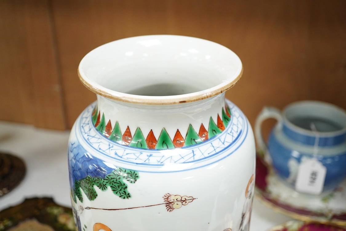 A Chinese porcelain famille verte vase, 38cm high